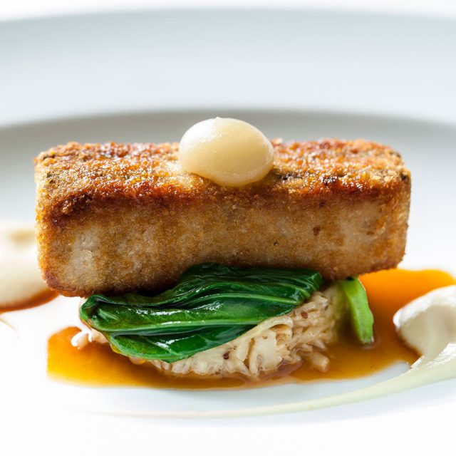 Honey and lemon glazed Scottish salmon dish at Chapter One Restaurant, Kent.