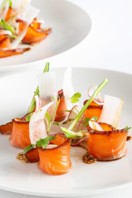 Exquisite vegetarian tasting menu dish at Chapter One Restaurant, Kent.