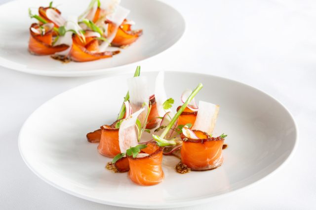 Exquisite vegetarian tasting menu dish at Chapter One Restaurant, Kent.