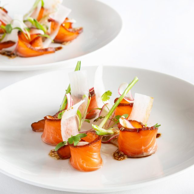 Exquisite vegetarian tasting menu dish at Chapter One Restaurant, Kent.