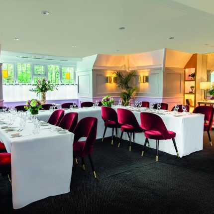 Horseshoe style table layout for intimate wedding receptions at Chapter One restaurant Kent.