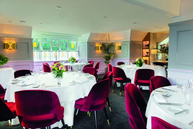 Round tables setup for large parties and private dining at Chapter One Orpington.