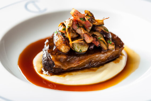 Exquisite beef fillet with mushrooms and purée from the summer menu at Chapter One.